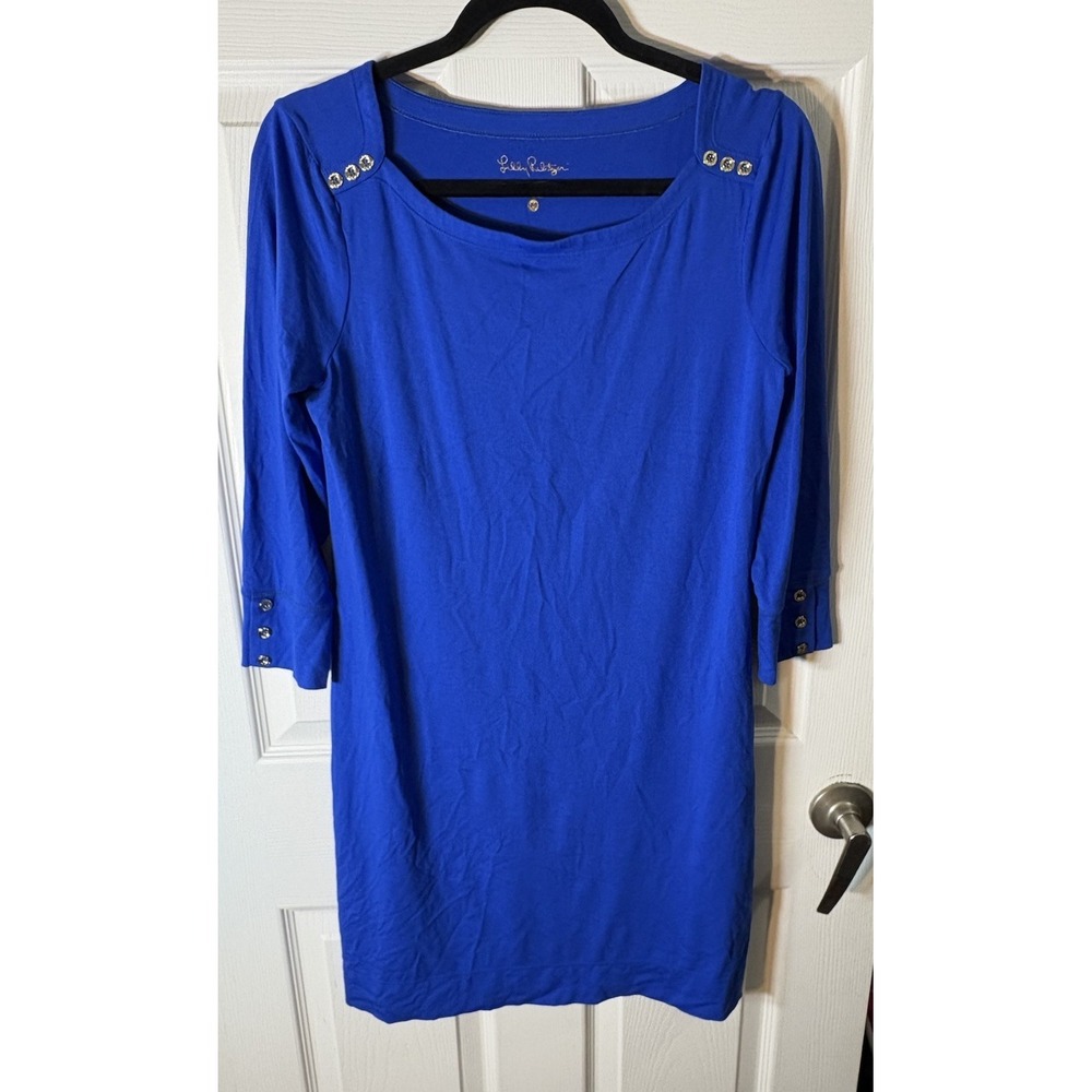 Lilly Pulitzer Med Royal Blue Sophie Dress Gold Buttons UPF 50+ Sun Protection
